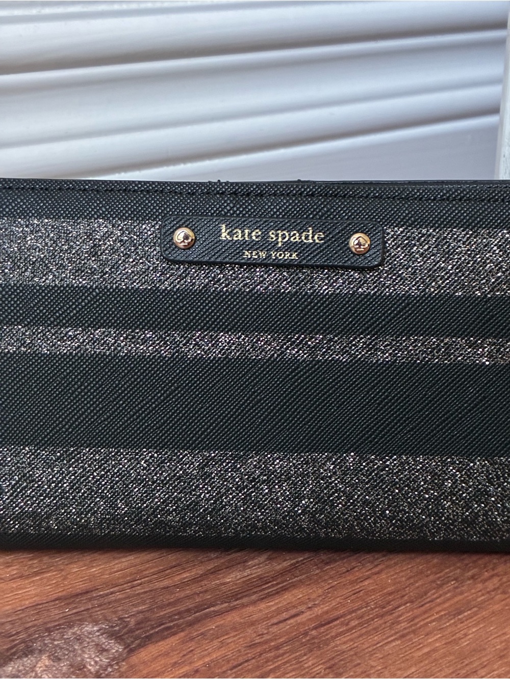 Kate Spade Black And Silver Glitter Stripe Wallet - Picture 3 of 14